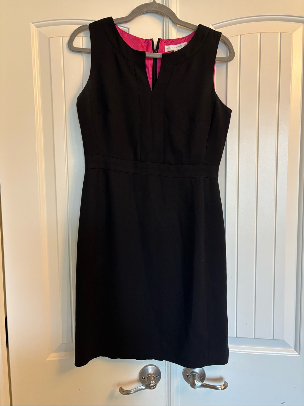 Petite Sophisticate Black Midi Dress with Pink Lining
